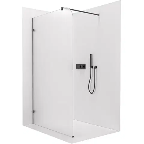 Sprchové dvere CERANO - Sprchová zástena Walk-in Orbis Round - Ľavá - 8 mm - guľatá vzpera - čierna matná, mliečne sklo - 150x200 CER-682135