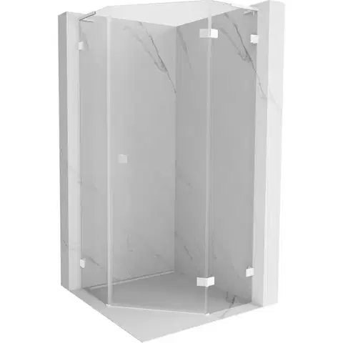 Sprchovacie kúty MEXEN/S - Lunar L sprchový kút päťboký krídlový pravá 90 x 90, transparent, biela 831L-090P-090L-20-00-P