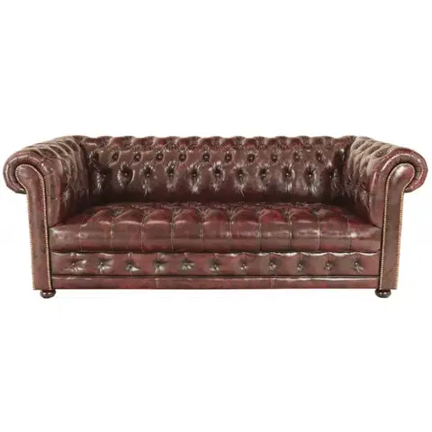 Sedacie súpravy Pohovka trojmiestna Chesterfield Manchester z pravej hovädzej kože New Red