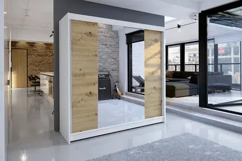 Šatníkové skrine Šatníková skriňa TALLYA 2 biela/ dub artisan