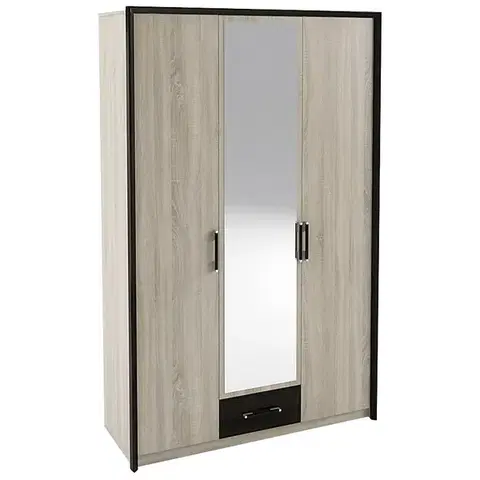 Šatníkové skrine NABBI Seina W-3D trojdverová šatníková skriňa so zrkadlom dub sonoma / wenge magic