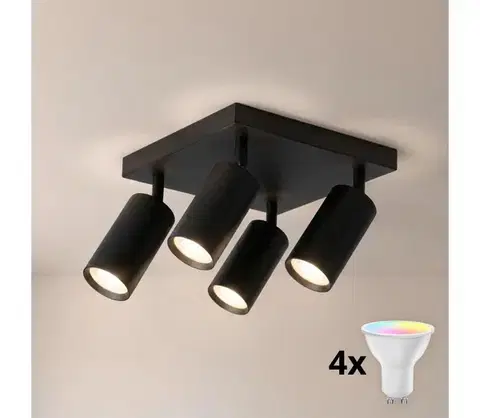 Svietidlá Brilagi - LED RGBW stmievateľné bodové svietidlo SELE SQUARE 4xGU10/6,5W/230V čierne BG5262+4xAI0589