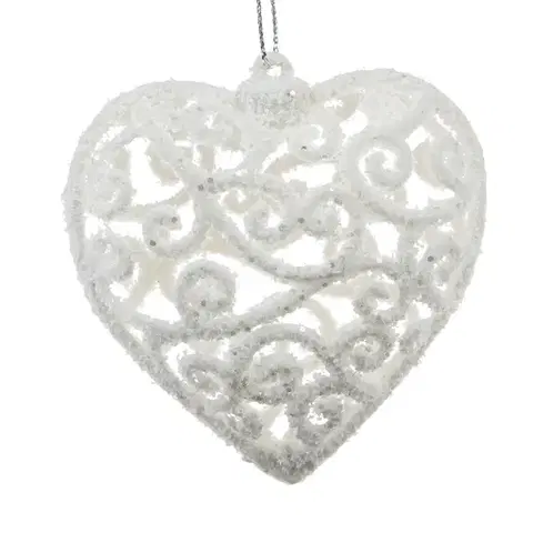 Vianočné dekorácie Vianočná ozdoba Carlita Srdce biela, 10 x 10 x 2 cm, plast