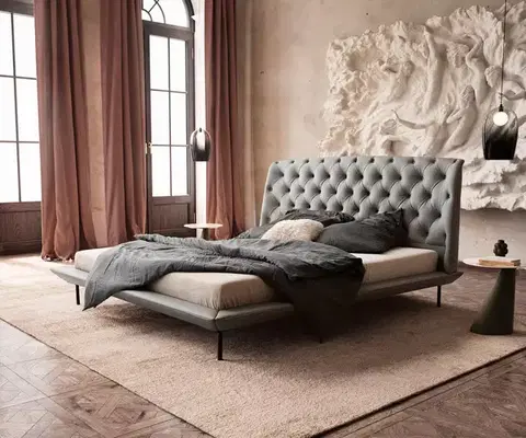 Čalúnené postele DELIFE Čalúnená posteľ Rafinata 180x200 cm umelá koža svetlosivá