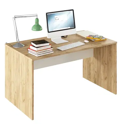 Písacie a pracovné stoly KONDELA Rioma Typ 11 písací stôl dub artisan / biela