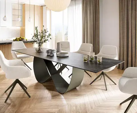 Jedálenské stoly DELIFE Jedálenský stôl Edge 300x100 keramika Laminam® Noir Desir hnedá Infinity kov efekt titán
