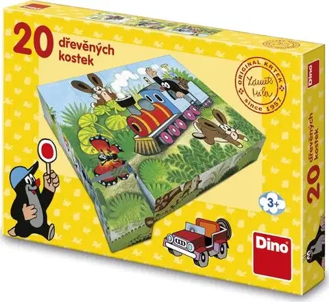 Vedomostné a edukatívne hry Dino Toys Drevené kocky Krtko a dopravné prostriedky 20 Dino