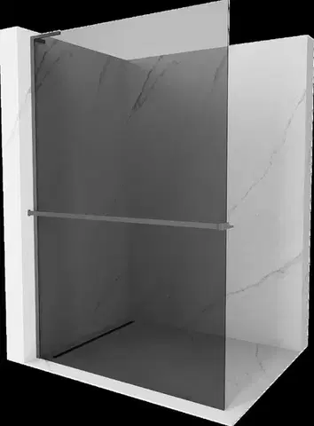 Sprchové dvere MEXEN/S - Kioto+ L Sprchová zástena WALK-IN s poličkou a držiakom uterákov 100 x 200, grafit, grafit metal 800-100-123-95-40