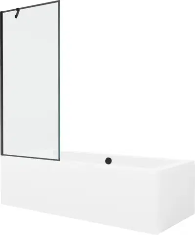 Sprchové dvere MEXEN/S - Cube obdĺžniková vaňa 170 x 80 cm s panelom + vaňová zástena 80, čierna vzor 550517080X9508007070