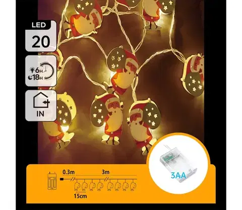 Vianočné dekorácie  B.V.  - LED reťaz 20xLED/3xAA 3m teplá biela Santa Claus B10303Q71