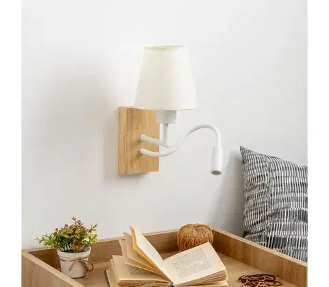Svietidlá Brilagi - LED Nástenná lampa NUBILA WOOD 1xE27/25W/230V + LED/3W dub/krémová BG1565+BG1572