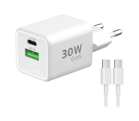 Predlžovacie káble Winner Group - Rychlonabíjací adaptér 2xUSB PD 30W + USB kábel USB-C / USB-C 1m WINSITGAN30W