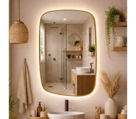 Svietidlá Baltica Design-LED Zrkadlo s podsvietením STONE CALM 15W/230V 4500K 90x60 cm IP65 zlaté 5904107932651
