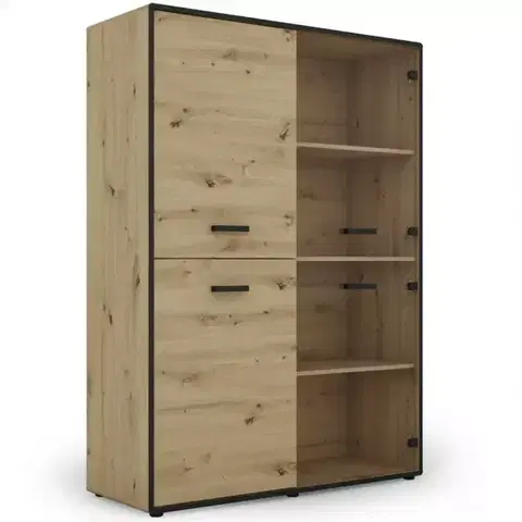Vitríny a regály do obývačky Vitrína Capannoli 120 2d2g dub artisan/čierna