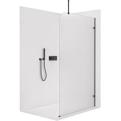 Sprchové dvere CERANO - Sprchová zástena Walk-in Orbis Top Round - Pravá - 8 mm - guľatá vzpera - čierna matná, mliečne sklo - 130x200 CER-999963