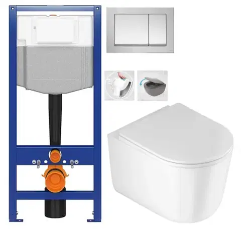 Závesné wc sety CERSANIT predstenový inštalačný systém s tlačidlom chrom K97-509 + WC DEANTE Jasmin so sedadlom RIMLESS /VÍROVÉ SPLACH/ K97-526 509 JA1