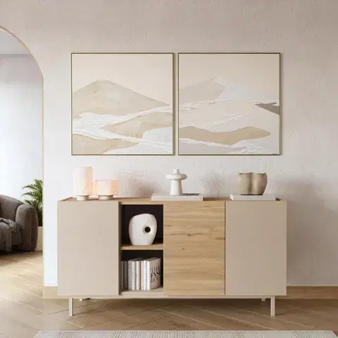 Komody a skrinky DREAM široká komoda s dvierkami 3D, sepet/béžová