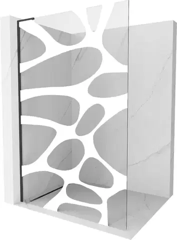 Sprchové dvere MEXEN/S - Kioto L Sprchová zástena WALK-IN 80 x 200, biely vzor, čierna 800-080-103-70-97