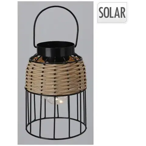 Záhradné dekorácie Solárny lampáš čierny 14,5 × 20 cm ratan