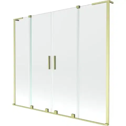 Sprchové dvere MEXEN/S - Velar L Duo dvojkrídlová posuvná vaňová zástena 200 x 150, transparent, zlatá kartáčovaná 896-200-003-02-55