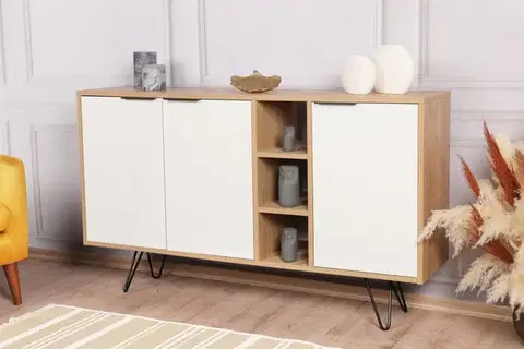 Komody Konzolový stolík Clara Console - Oak, White