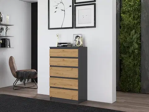 Komody a skrinky Zásuvková komoda WALMA M5, antracit/ dub artisan