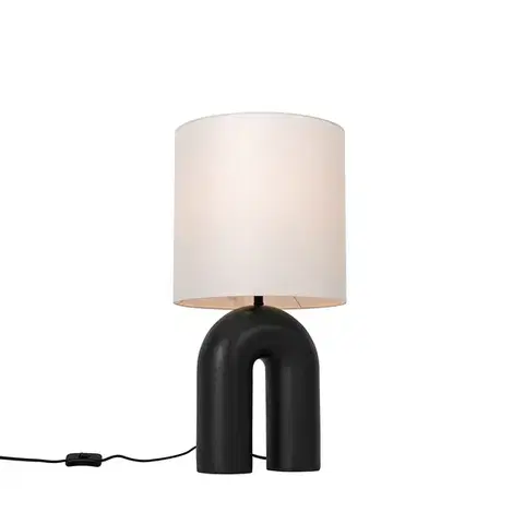 Stolné lampy Dizajnová stolná lampa čierna s bielym ľanovým tienidlom - Lotti