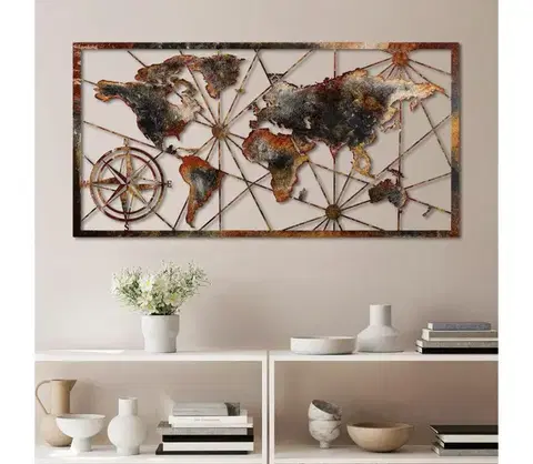 Obrazy  Nástenná dekorácia 120x60 cm mapa sveta kov 891TNL2426