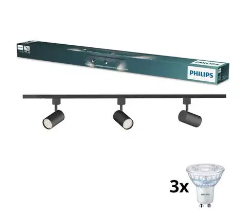 Svietidlá Philips - LED stmievateľné bodové svietidlo v lište systému EASYLINK 3xGU10/6,2W/230V 1m čierna P7613+3xP4914