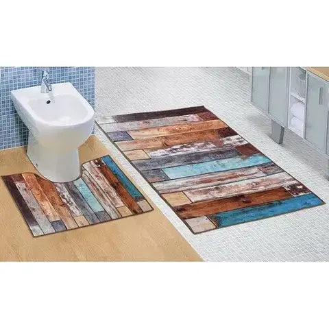 Koberce a koberčeky Bellatex Sada kúpeľňových predložiek Drevená podlaha 3D, 60 x 100 cm, 60 x 50 cm 