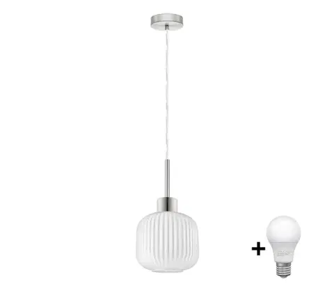 Svietidlá Eglo LED závesné svietidlo na lanku HARMA 1xE27/60W/230V pr. 20 cm matný chróm/biela 1xEG32515+1xNSLA55459