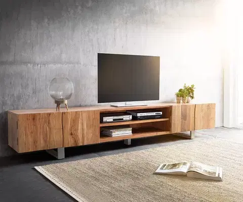 Televízne stolíky DELIFE TV stolík Live-Edge 300 cm akácia prírodná 4 dvierka 2 priehradky