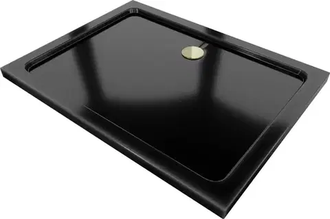 Vane MEXEN/S - Flat sprchová vanička obdĺžniková slim 100 x 90, černá + zlatý sifón 40709010G