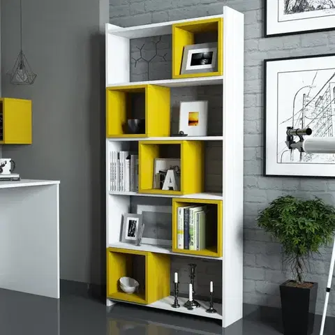 Knižnice Knižnica Box - White, Yellow