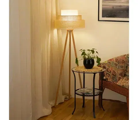Lampy BRILAGI - Stojacia lampa CEDAR LUNETA 1xE27/15W/230V ratan/hnedá/krémová 607964