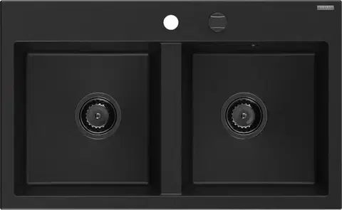 Kuchynské drezy MEXEN/S MEXEN/S - Hektor granitový drez 2-bowl 800 x 480 mm, čierna, čierny sifón 6521802000-77-B