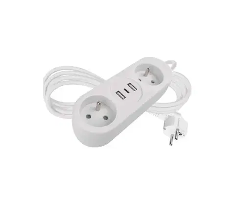Predlžovacie káble  Predlžovací kábel 2 zásuvky + 2× USB-A + USB-C, dĺžka 1,4 m P0211E