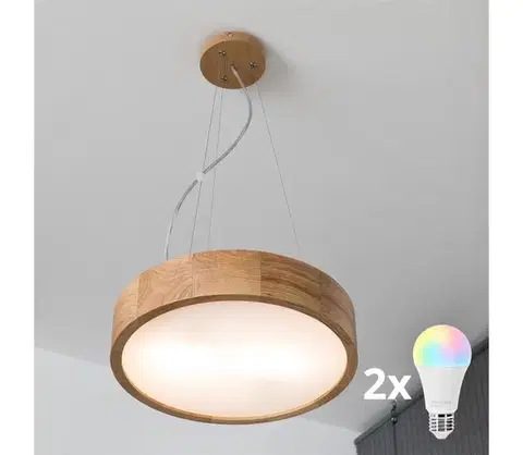 Svietidlá BRILAGI - LED RGBW stmievateľný luster CARVALHO 2xE27/12W/230V dubový priemer 37 cm BG0740+2xAI0819