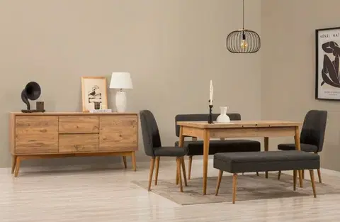 Jedálenské sety Set s rozkladacím stolom, stoličkami a konzolou (6 kusov) Vina Bench 04 1053 - Atlantic Pine, Anthracite