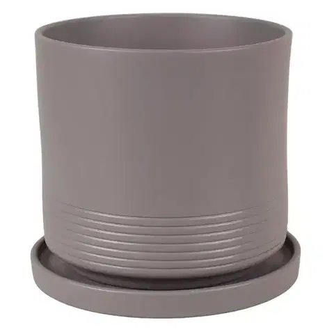 Záhrada Kvetináč Cylinder Rille 15 cm sivý matná + podmiska