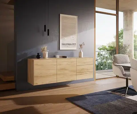 Komody DELIFE Komoda Cuor 180 cm keramika Laminam® Sabbia dubová farba 2 dvierka 3 zásuvky závesná