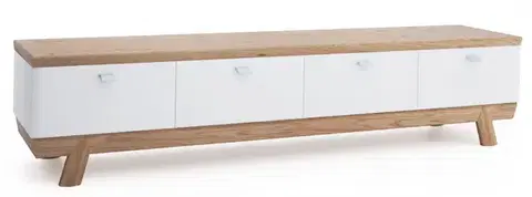 TV stolíky TARANKO Aspen AS-RTV/D tv stolík biely vysoký lesk / dub (Grande 01)