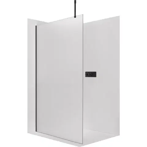 Sprchovacie kúty CERANO - Sprchová zástěna Walk-in Onyx Top Cube L/P - 8 mm - hranatá vzpěra - černá matná, mléčné sklo - 60x200  CER-8050BD7015