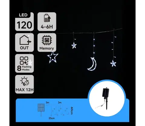 LED osvetlenie  B.V.  - LED solárny vianočný reťazec 120xLED/8 funkcií 3x0,6m 500 mAh IP65 studená biela B10201S6S