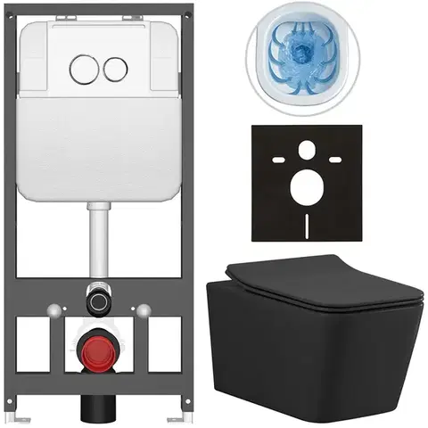 Záchody CERANO - Kompletný WC set Basic/Forte - čierna matná - WC tlačidlo Dualo/Biela - závesné - predstenová inštalácia - 51x36 CER-8050BD86378