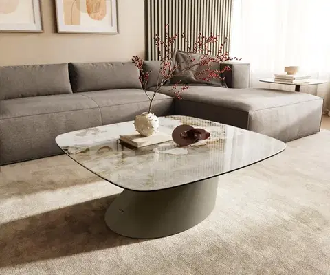 Konferenčné stolíky DELIFE Konferenčný stolík Edge zaoblený 90x90 cm keramika Minas Melange Conis kov titánová farba