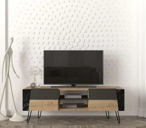 TV stolíky FANTOM TV stolík, sapphire/ čierny mramor/antracit