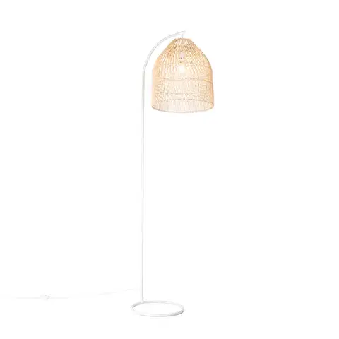 Stojace lampy Vidiecka stojaca lampa biela s ratanom - Sam