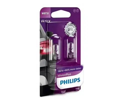 Žiarovky SADA 2x Autožiarovka Philips VISION PLUS WB T10 W2,1x9,5D/6W/12V Phil-12040VPB2