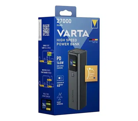 Predlžovacie káble Varta 57984101111 - Powerbanka s LED displejom a technológiou Power Delivery 27000 mAh/140W/3,7V 57984101111